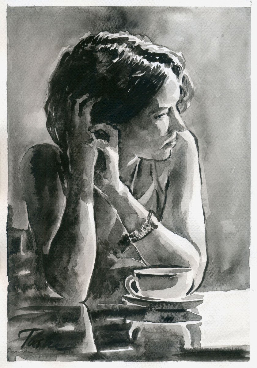 'Hope is important because it can make the present moment less difficult to bear. If we believe that tomorrow will be better, we can bear a hardship today'🤗💙💛! My new drawing, available for sale #tasheart #inkdrawing #artfinder🔴 #ink #ukraine #hope #coffee #cafeart #women