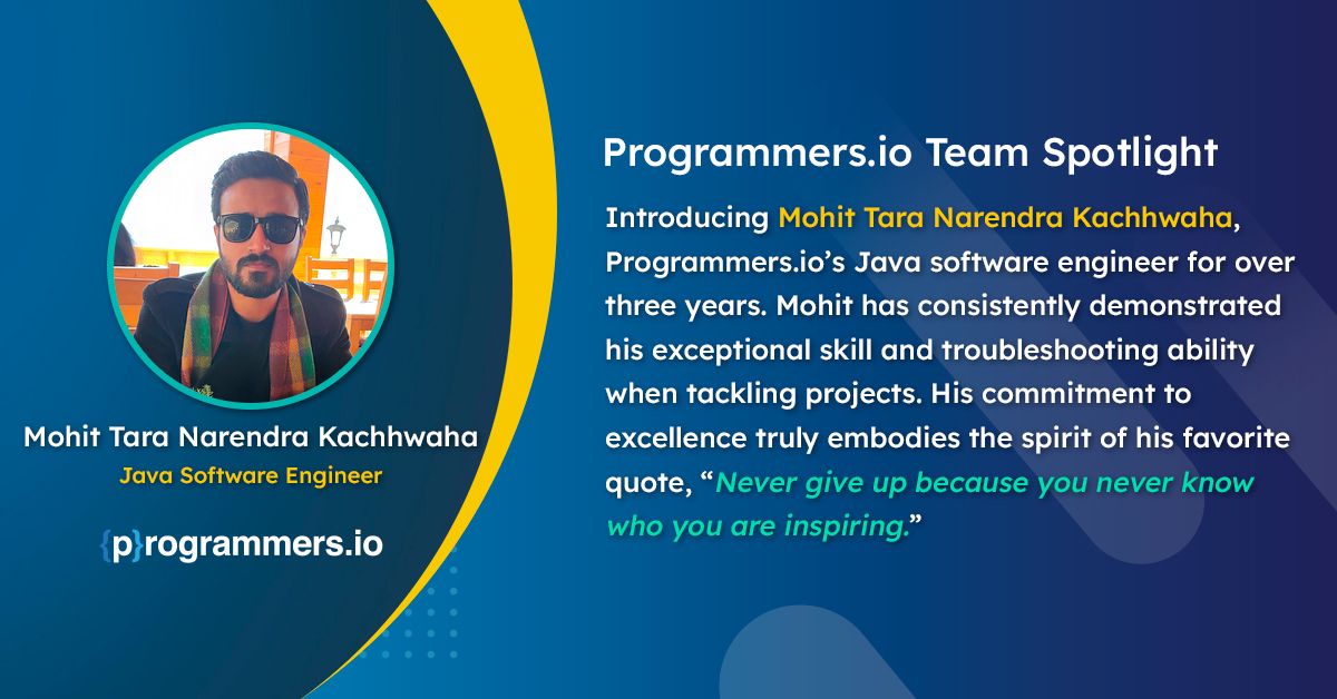 programmersio's tweet image. Mohit Kachhwaha has been selected as Programmers.io’s Java Star of the Month! Please join us in extending our heartfelt congratulations to Mohit on this well-deserved recognition
#lifeatPIO #javateam #valuableemployee #appreciationpost #SpotlightTuesday #teamrecognition