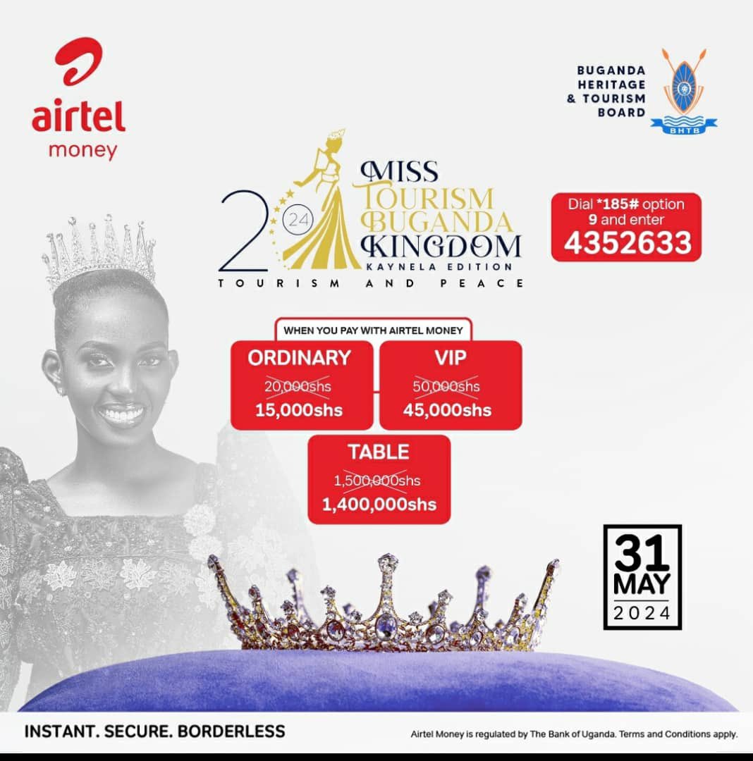 Have you secured your ticket through @Airtel_Ug for the Miss Tourism Buganda grand finale ? 

Dial *185* go to option 9 then enter our merchant code 4352633  for discounted tickets 

This will take place on 31st may 2024 @HotelAfricana 
#TourismAndPeace