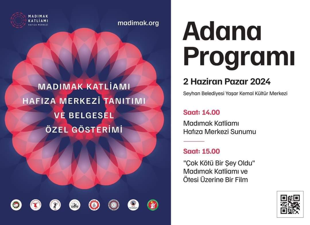 Yapımını Avrupa Alevi Birlikleri Konfederasyonu'nun üstlendiği Madımak Katliamı Hafıza Merkezi projesi ve yönetmenliğini Ümit Kıvanç'ın yaptığı 'Çok Kötü Bir Şey Oldu' isimli belgesel 2 Haziran'da Yaşar Kemal Kültür Merkezi'nde Adanalı dostlarla buluşacak. 📌Saat 14.00