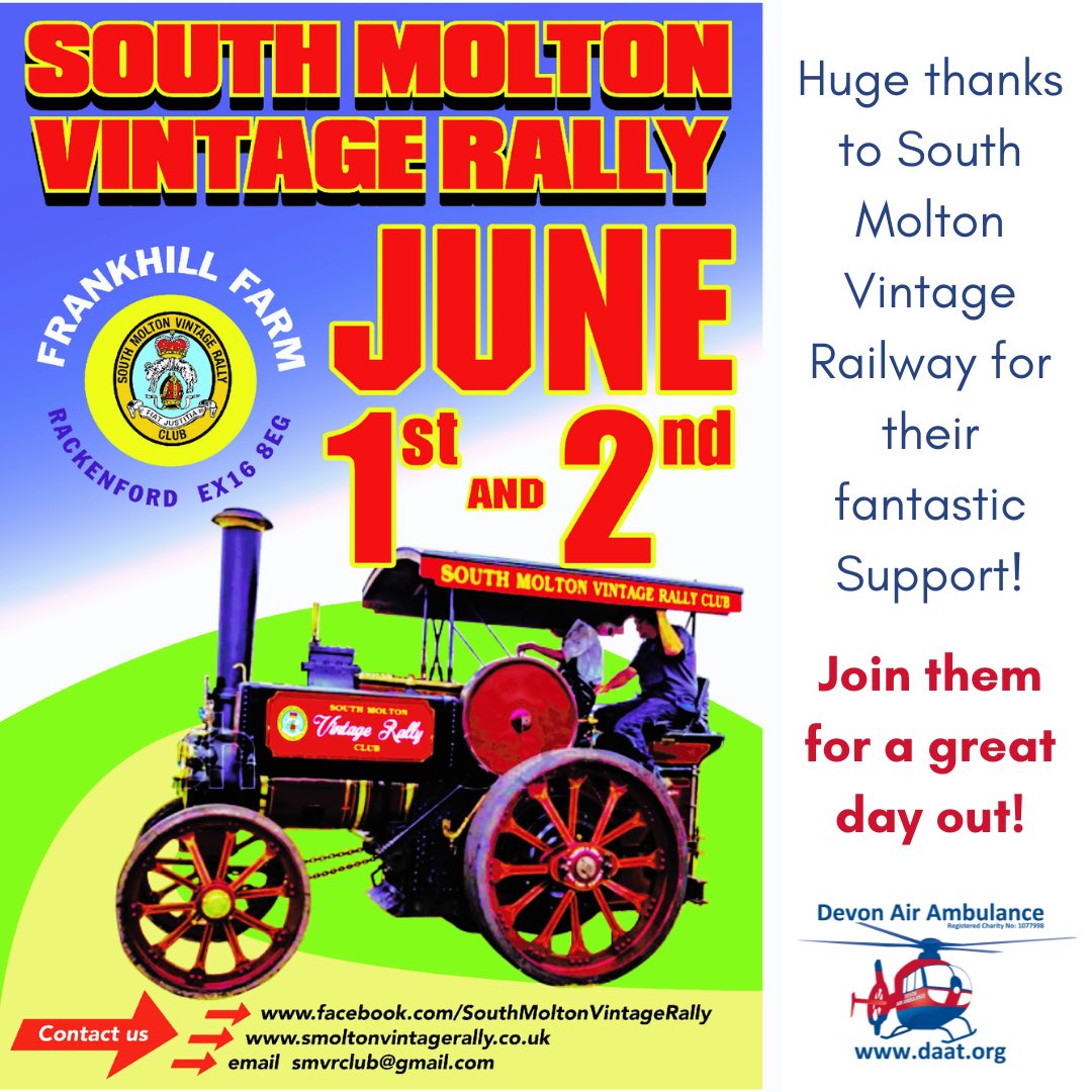We are so grateful to South Molton Vintage Rally Club for once again hosting this wonderful event in aid of Devon Air Ambulance. If you are local to the area please do pop down and either enjoy, or exhibit your own, vintage vehicle!
