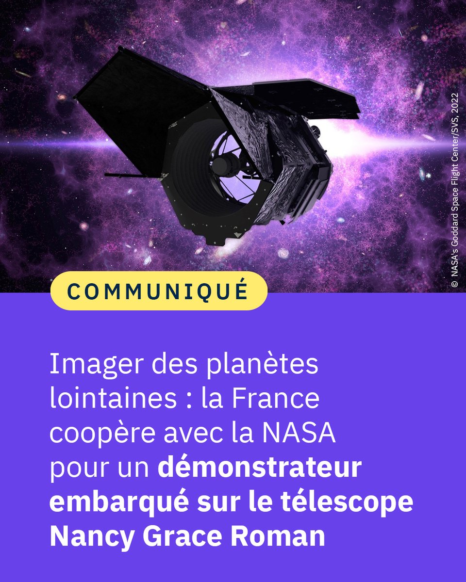 #Communiqué 🗞️ Un coronographe développé par le @LAM_Marseille va être embarqué sur le futur télescope spatial Nancy Grace Roman 🔭 de la @NASA. Il permettra notamment d'étudier la composition des atmosphères de lointaines exoplanètes. 👉 cnrs.fr/fr/presse/imag…