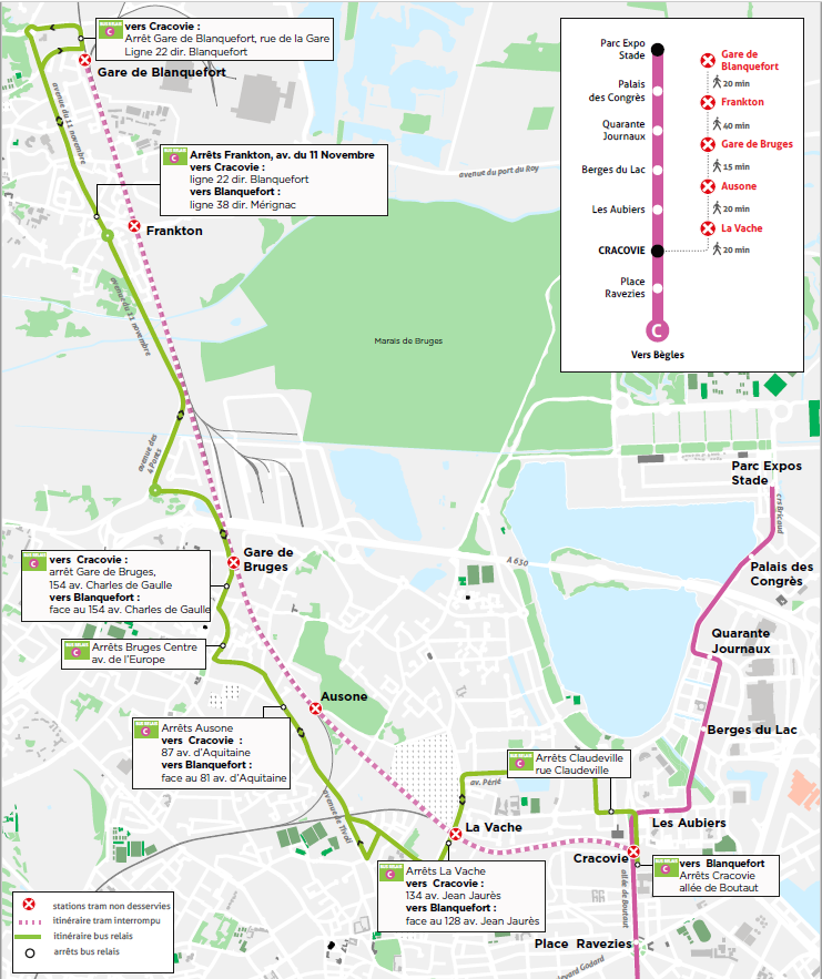 🔴 #TBMTram C interrompu entre Gare de Blanquefort et Cracovie. Des bus relais se mettent en place. Motif : incident d'aiguillage. Reprise estimée : 11h + d'infos >> infotbm.com/fr/perturbatio…