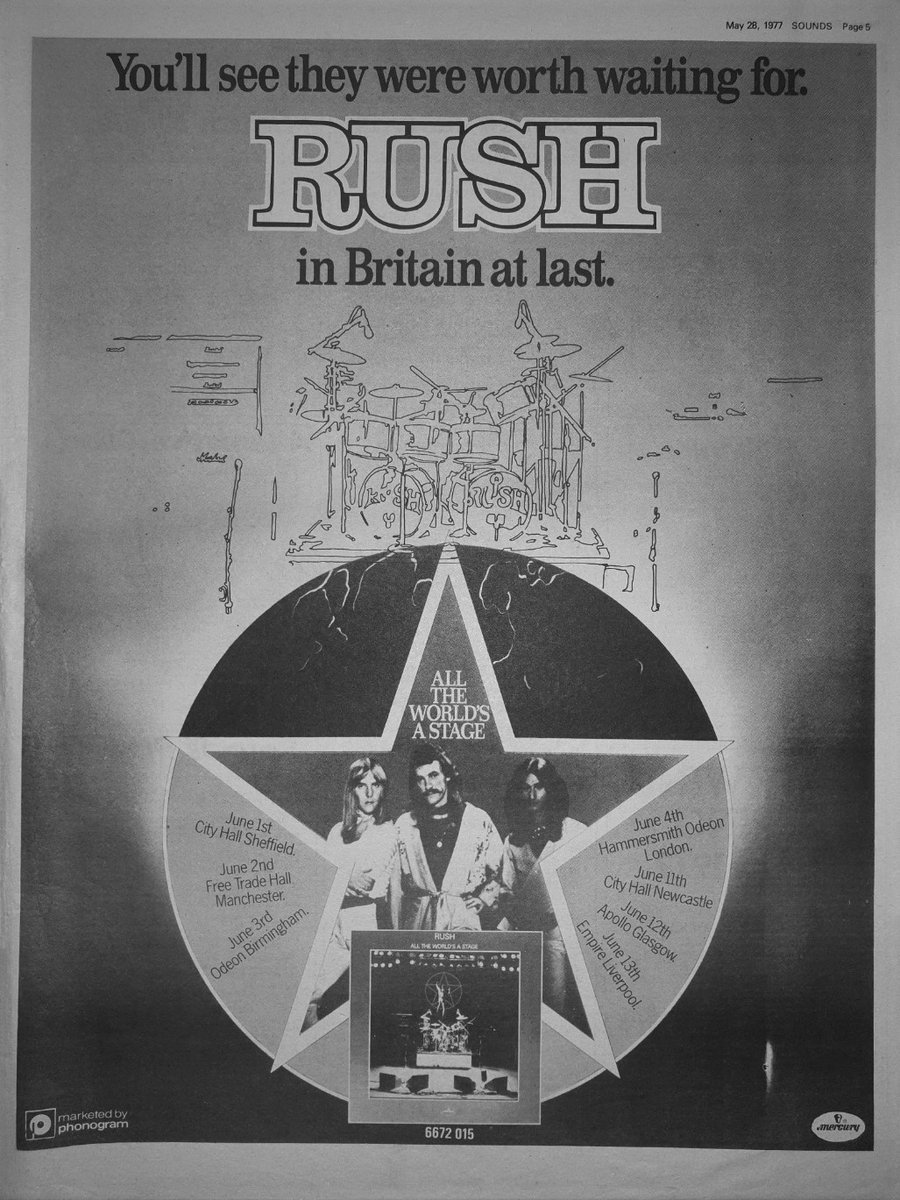 Rush's first UK Tour advert in Sounds 28th, May 1977. @rushtheband