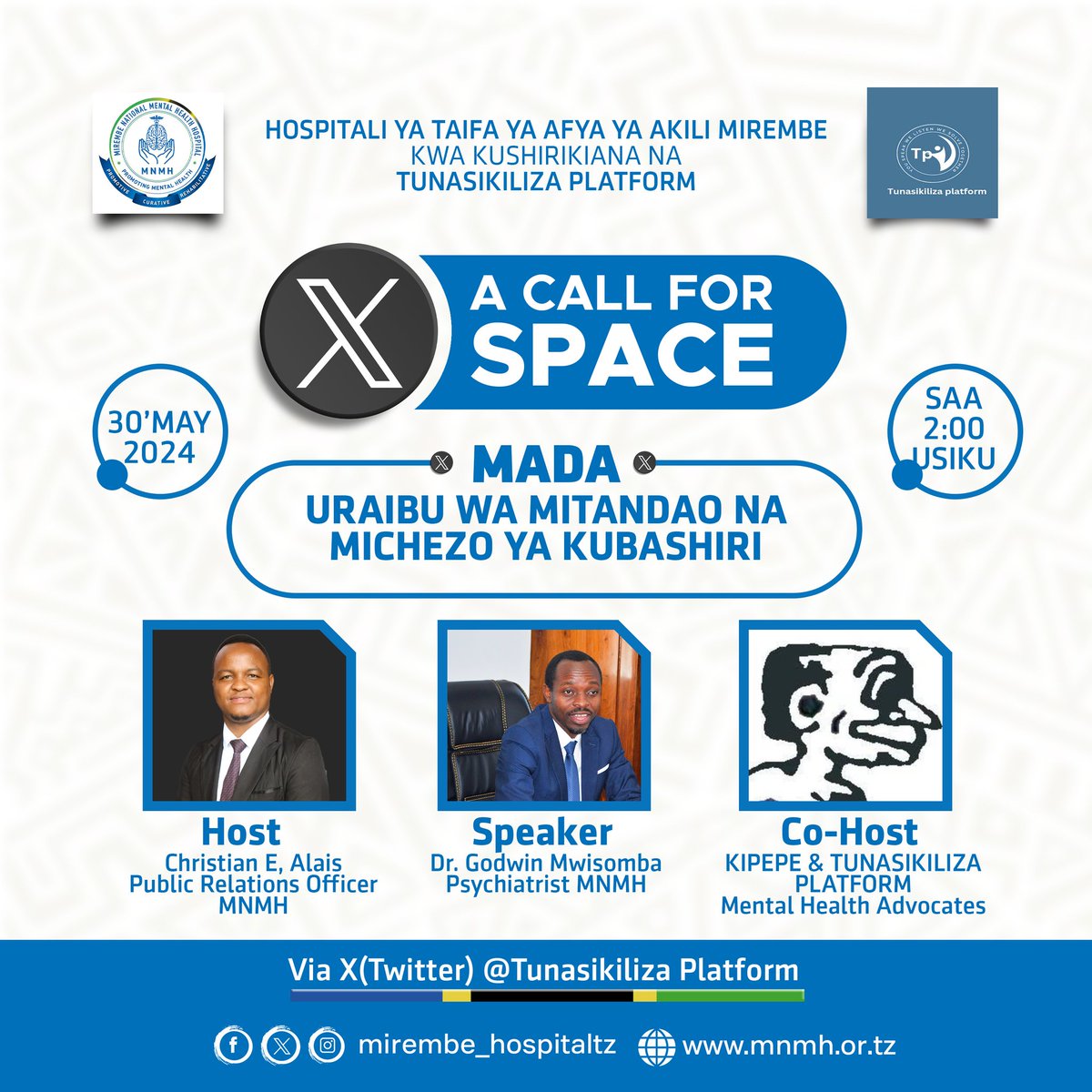 Mirembe National Mental Health Hospital (@mirembe_hosptz) on Twitter photo Wiki hii katika #MHSpace Tunajadili kuhusu Uraibu wa mitandao na Michezo ya kubashiri (Digital and Gambling addiction) Unakosaje sasa? Tupo na <a href="/Godwinnz/">Dr. Godwin Mwisomba</a> <a href="/kipepe123/">KIPEPE π</a> na <a href="/Tunasikiliza/">Tunasikiliza Platform</a>
Alhamis 30 May 2024 saa 2 Usiku
#AfyayaAkiliniAfya
#MentalHealthSpace Wiki hii katika #MHSpace Tunajadili kuhusu Uraibu wa mitandao na Michezo ya kubashiri (Digital and Gambling addiction) Unakosaje sasa? Tupo na <a href="/Godwinnz/">Dr. Godwin Mwisomba</a> <a href="/kipepe123/">KIPEPE π</a> na <a href="/Tunasikiliza/">Tunasikiliza Platform</a>
Alhamis 30 May 2024 saa 2 Usiku
#AfyayaAkiliniAfya
#MentalHealthSpace