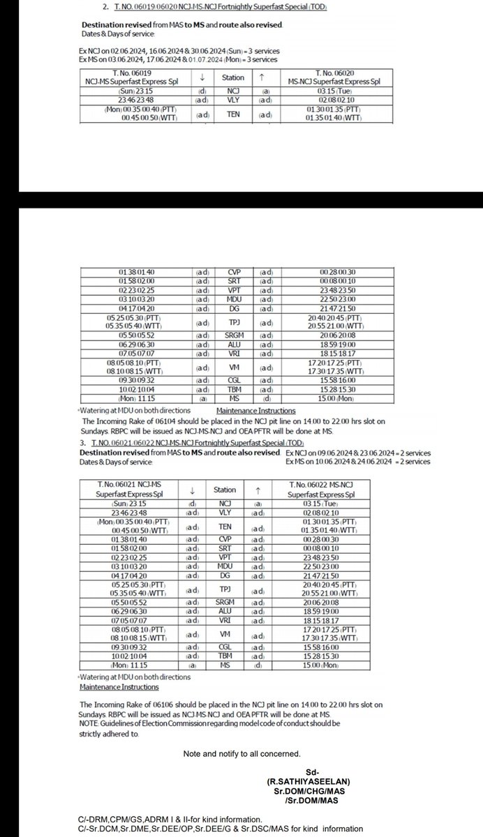 06019/20 & 06021/22 Nagercoil ⇌ Chennai trains via Tiruchirapalli, Ariyalur, Vridhachalam.

On behalf of Ariyalur Peoples, Many many thanks to @DRMTPJ, @gmsrailway for providing stoppage at Ariyalur for both of the spl trains.