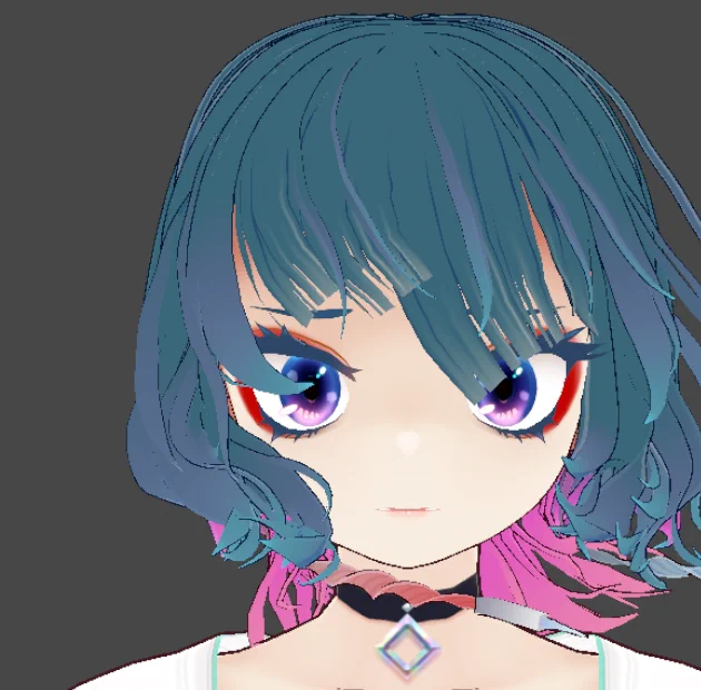 VRoidで作ったそのままだと前髪こういう感じの動きになるんですよね Blenderで直した髪ぶいろ側に戻したいなぁ 