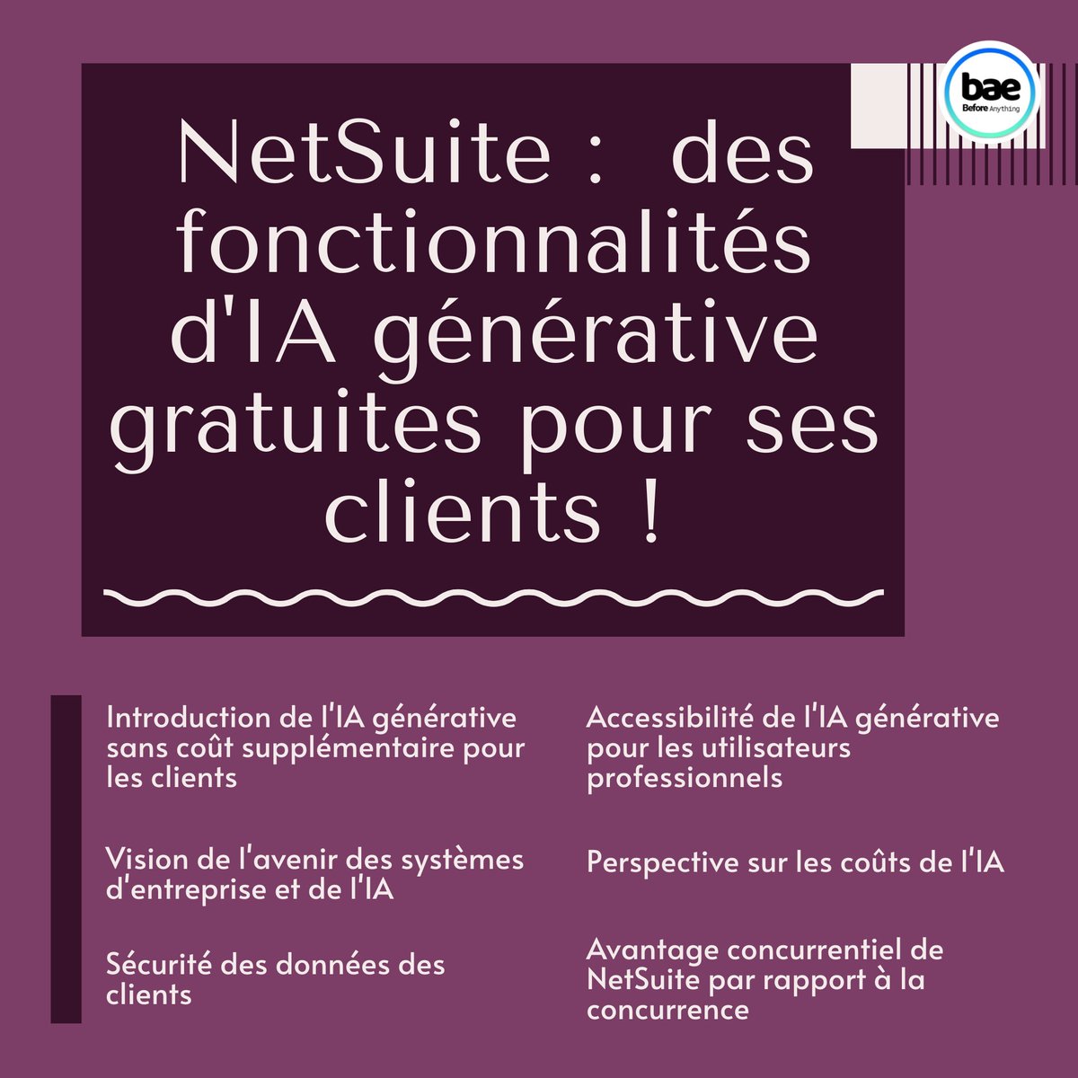 bae_360's tweet photo. NetSuite propose maintenant des fonctionnalités d'IA générative gratuites pour ses clients ! 🚀 Découvrez comment cette technologie révolutionnaire peut booster votre entreprise. #IA #Innovation 💡

#entrepreneurs #process #netsuite #erp #pme #Netsuite #erpimplementation #busines https://t.co/VitWgRgZDJ