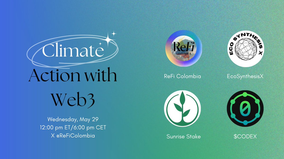 Our monthly space in English is tomorrow! 🙌🚀

Join us in a conversation with <a href="/sunrisestake/">Sunrise Stake</a>, <a href="/EcoSynthesisX/">EcoSynthesisX DAO $ESX</a>, and @codexcarbon to discuss innovative ways blockchain can help scale climate action! 🌿

x.com/i/spaces/1ynJO…