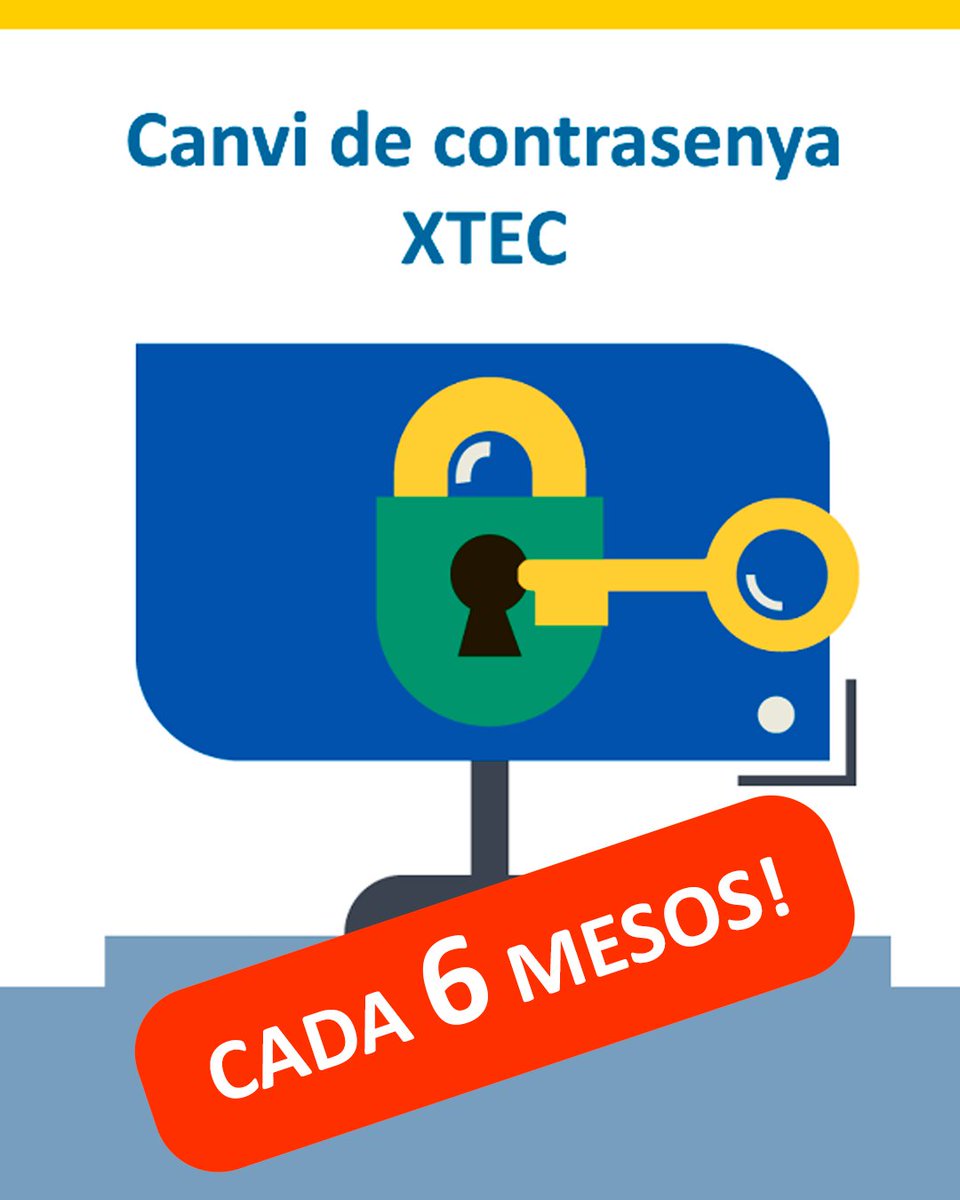 xtec's tweet image. Per seguretat i per evitar la desactivació del vostre correu, canvieu la contrasenya #XTEC cada sis mesos. Feu servir el formulari específic per tal que s&apos;actualitzi a totes les aplicacions que en depenen. Vegeu-ne les instruccions 👇

🔗 xtec.gencat.cat/ca/at_usuari/g…

#AlsCentres