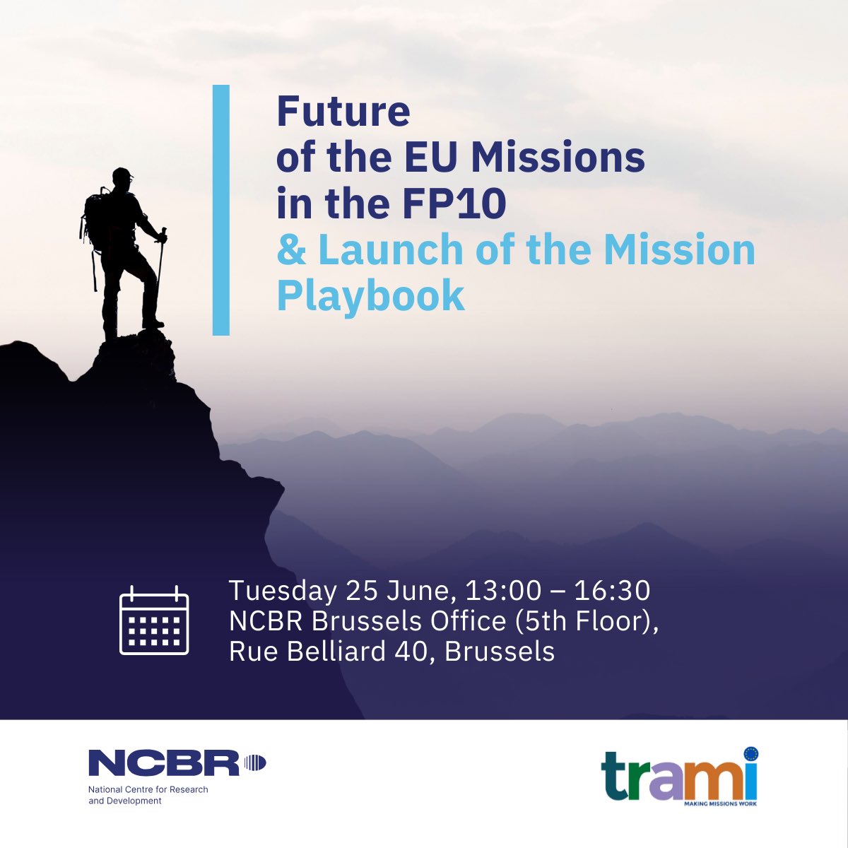 While the #TRAMI has concluded, our commitment to support the implementation of #EUMissions remains strong!💪
👋 Join us at the <a href="/NCBR_pl/">NCBR</a> Office in Brussels for a discussion on the future direction &amp; the launch of the TRAMI Mission Playbook.
📝 Register: tinyurl.com/2e7jb94s