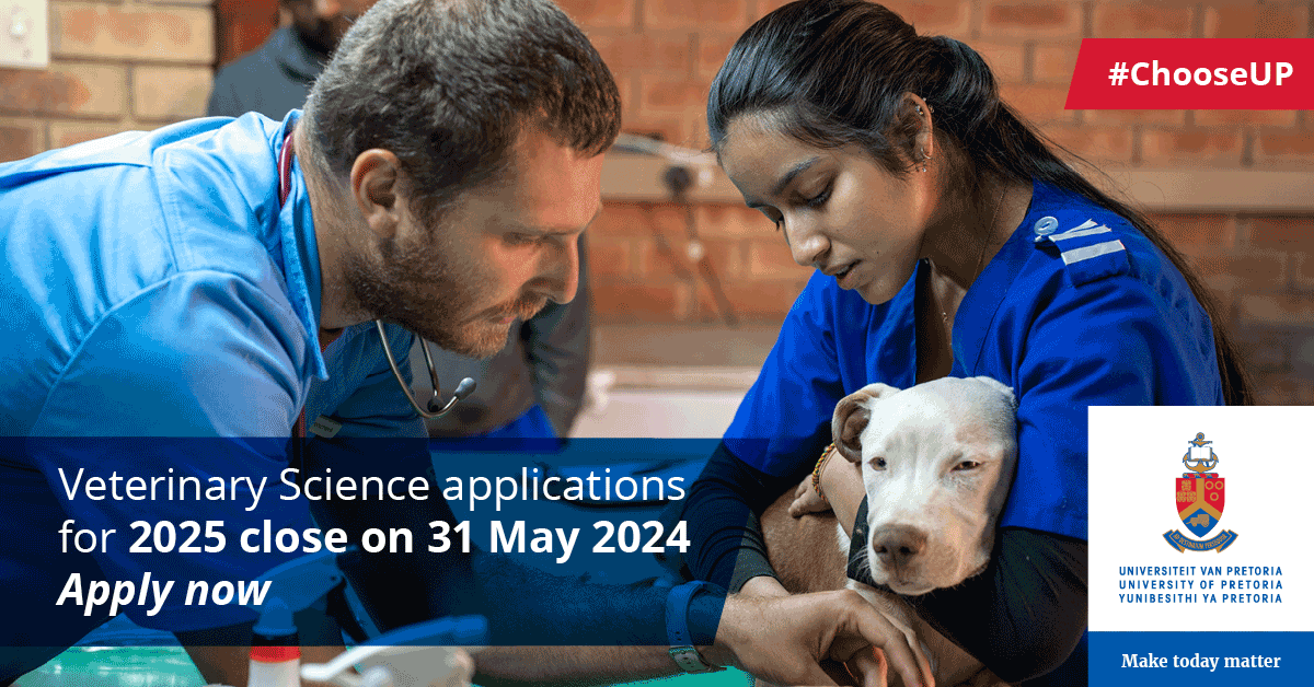 REMINDER: Undergraduate applications for Faculty of Veterinary Science programmes close on 31 May 2024. No late applications will be accepted. Apply now: up.ac.za/online-applica…. Applications for all other programmes close on 30 June 2024 #UniversityOfPretoria #ChooseUP