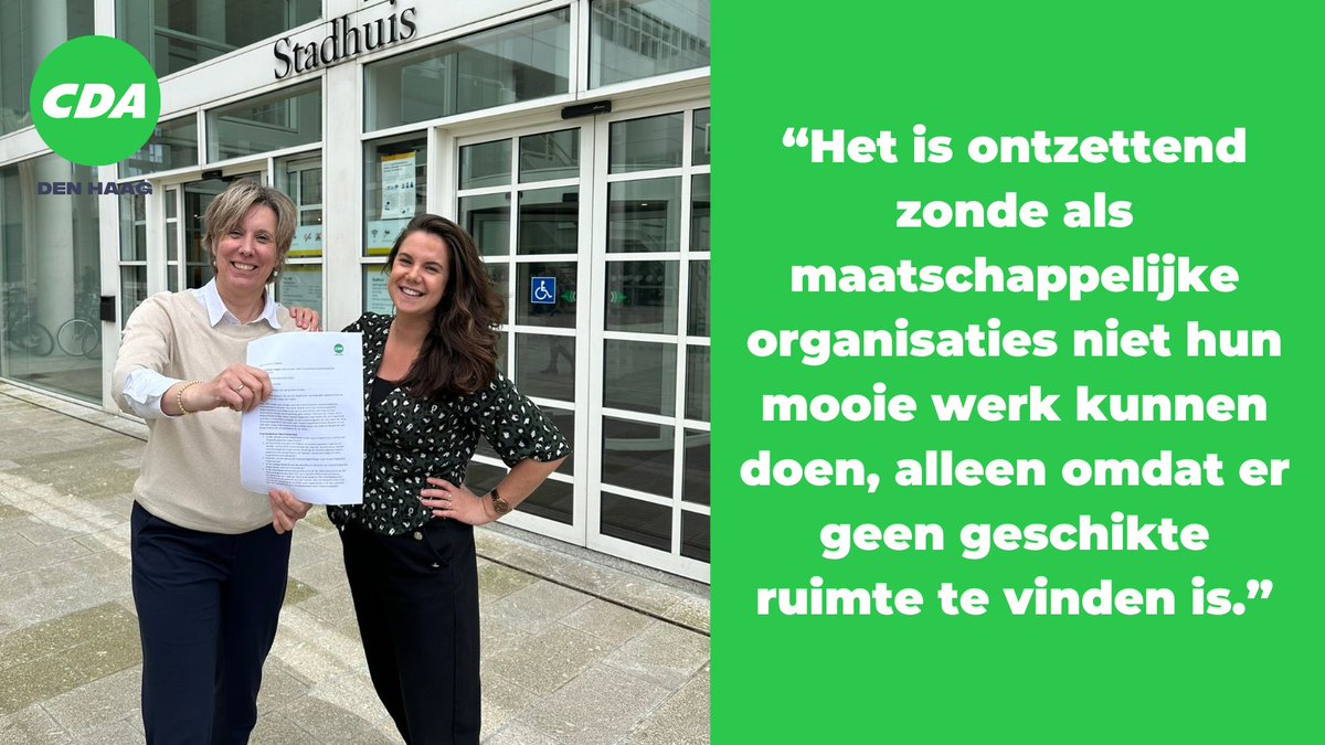 Steeds vaker trekken maatschappelijke organisaties aan de bel omdat zij hun activiteiten niet meer kunnen voortzetten. Simpelweg omdat er geen locatie meer te vinden is. <a href="/Hinke_dg/">Hinke de Groot</a>  en <a href="/AstridFrey/">Astrid Frey</a>  roepen het stadsbestuur op om met oplossingen te komen. cda.nl/zuid-holland/d…