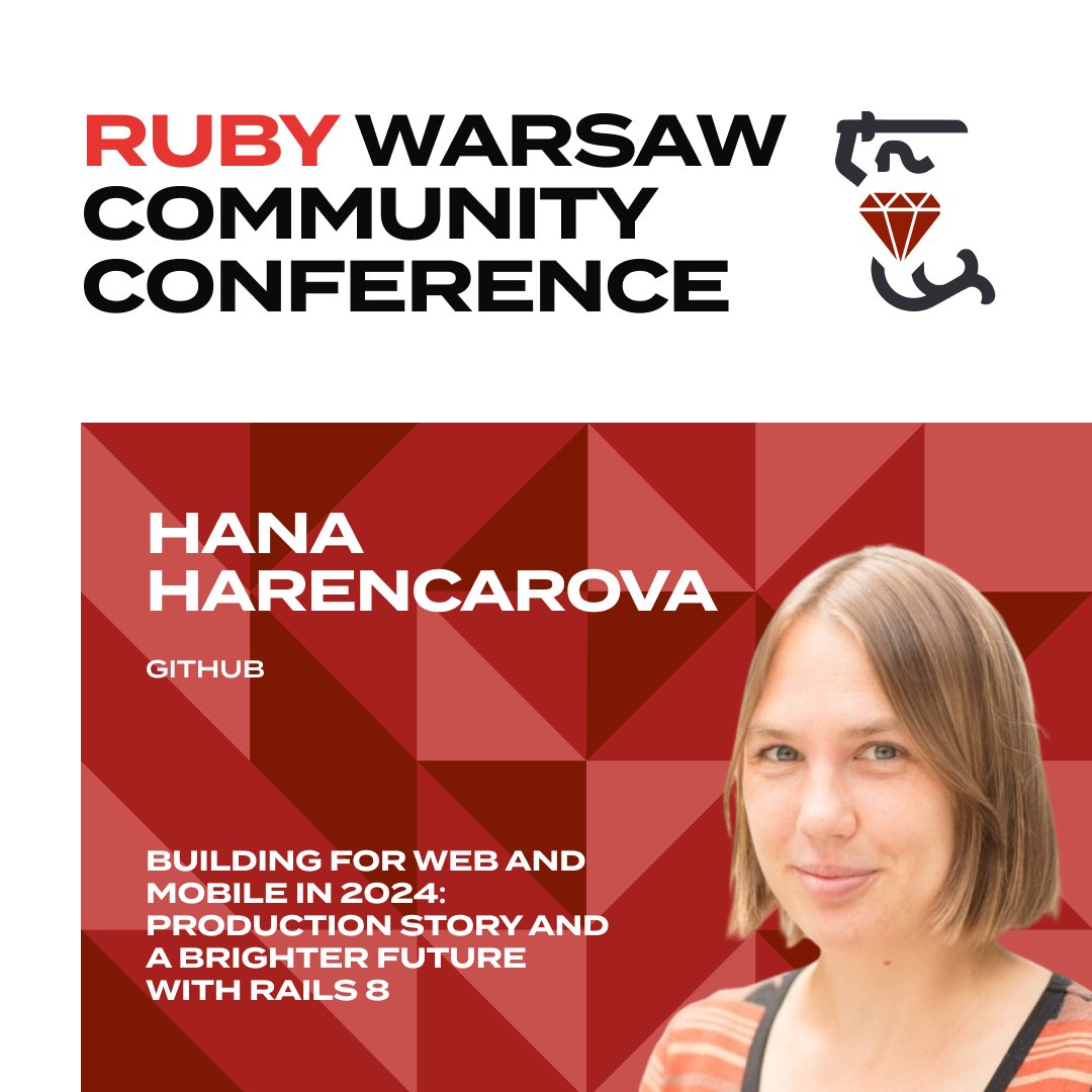 After a prolonged period of anticipation, we are delighted to finally unveil the first speaker for the Ruby Warsaw Community Conference. Big applause for @hanaharencar! 👩‍💻🔥  
Grab your ticket for this amazing event:
rubycommunityconference.com
#rubyonrails #engineering