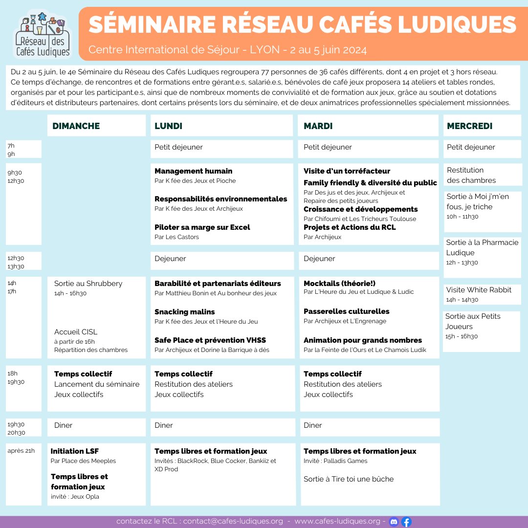 Au programme:
🏙️ Visites de cafés ludiques lyonnais
🎓 Ateliers, tables rondes, formation et échanges de pratiques
🎲 Formations aux jeux avec des éditeurs et animatrices professionnelles
#cafesludiques #barajeux #cafejeux #resaucafesludiques #formation #seminaire #seminairedurcl