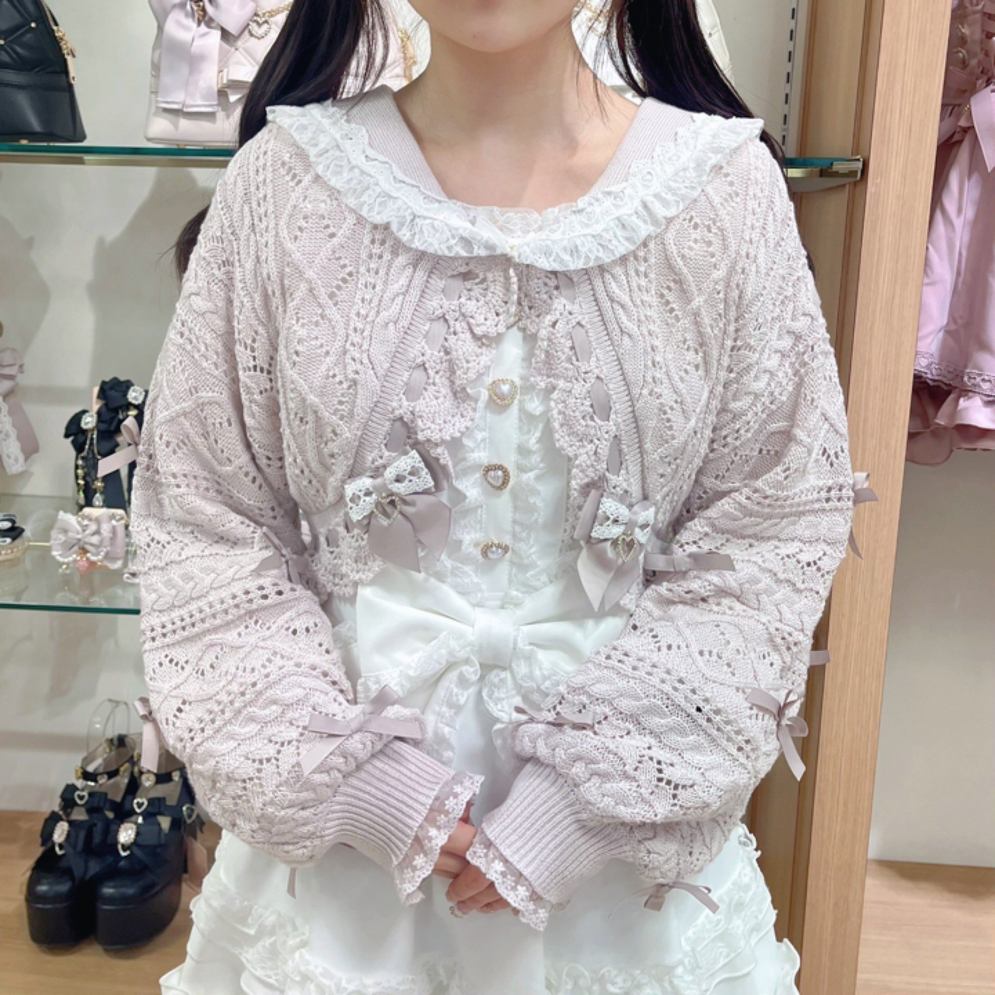 em♡レース被布 梯子レース丸襟ブラウス | kawaii | axes femme online shop