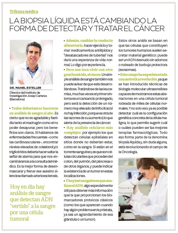 La necesidad de un análisis de sangre al año y de cómo la #biopsialíquida está revolucionando la #Oncología : mi artículo de Junio en la revista #SaberVivir @SaberVivir_Tv @CharoSierraV