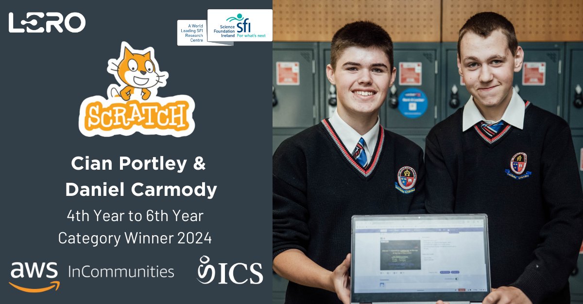 Cian Portley & Daniel Carmody from @colaiste, Croom, Co. #Limerick, won the 4th Year to 6th Year Category in this year's National @scratch_ie #Coding Competition for their project 'BlockGame'.

Read more in @ilovelimerick's article➡️ilovelimerick.ie/limerick-coder…
