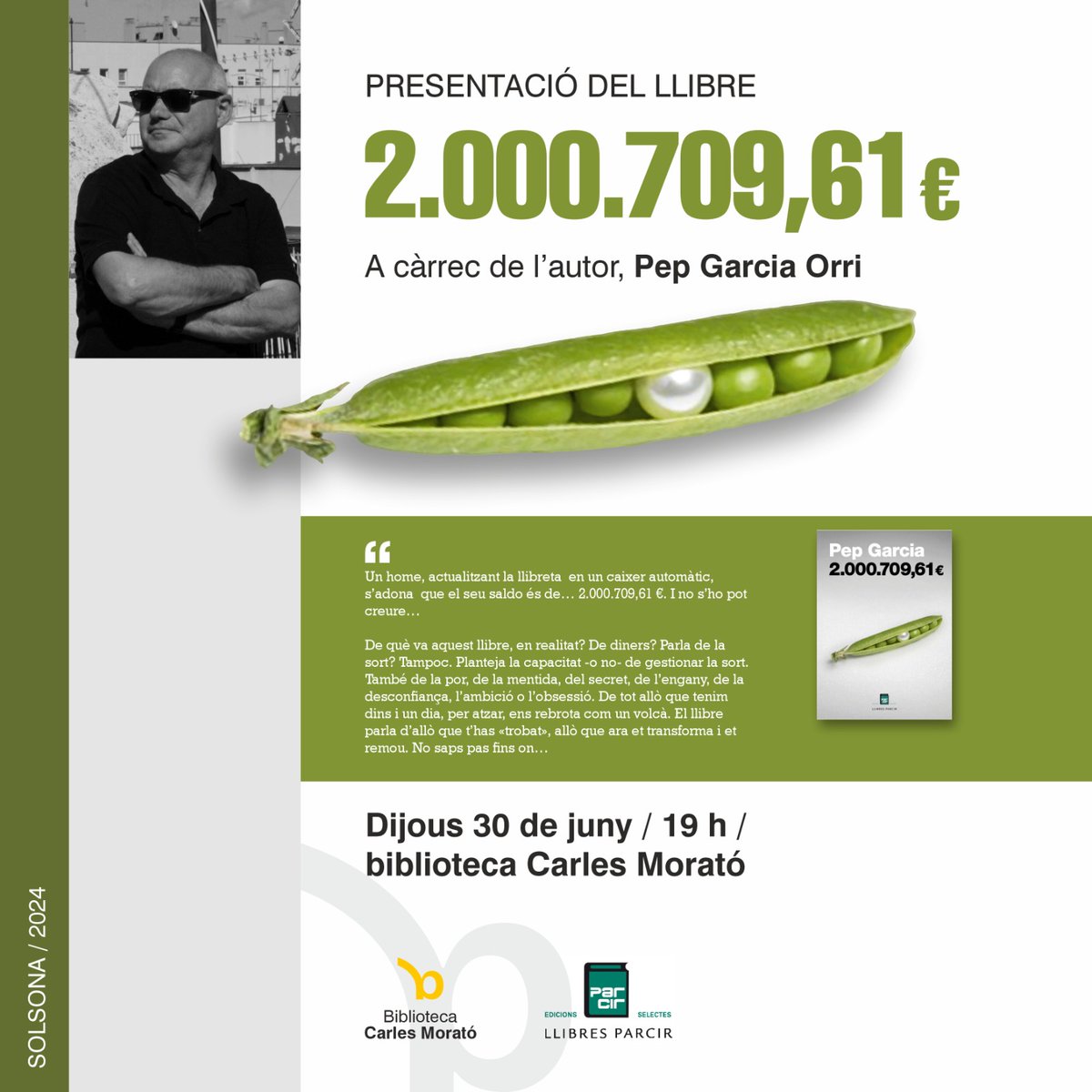 @peplageneral torna a Solsona per presentar la seva última obra '2.000.709,61 €' (Parcir, 2024).

Què faríeu vosaltres amb 2 milions d'euros❓

🗓 Dijous 30 de maig
🕖 19 h
📍 Biblioteca Carles Morató
#Solsona #Solsonès #bibliotequescat #bibliotequesLleida #quèfemalesbiblios