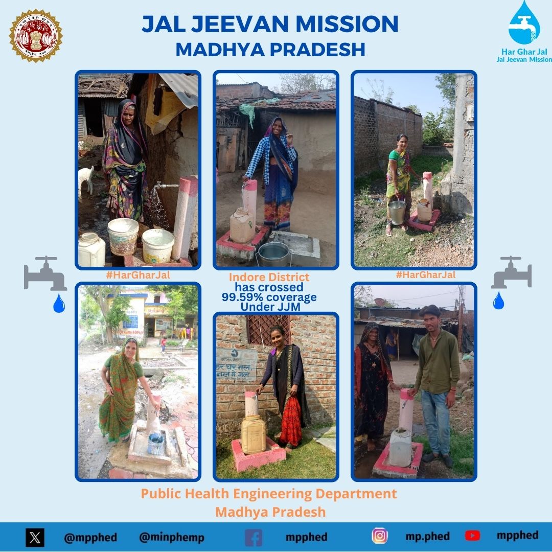 #Indore District has crossed 99% coverage under #JalJeevanMission. #HarGharJal #PublicHealthEngineeringDepartmentMP @jaljeevan_ @minphemp