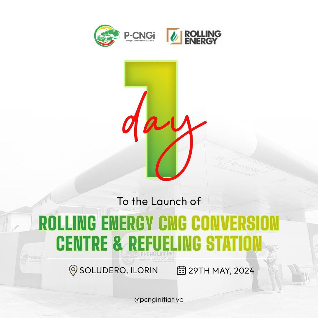 The highly anticipated launch of Rolling Energy’s CNG conversion center and refueling station is just around the corner. 

Join us in Kwara for the exciting #CNGRollOut event and contribute to shaping a greener and more sustainable energy landscape for the future.
#PCNGiRollOut