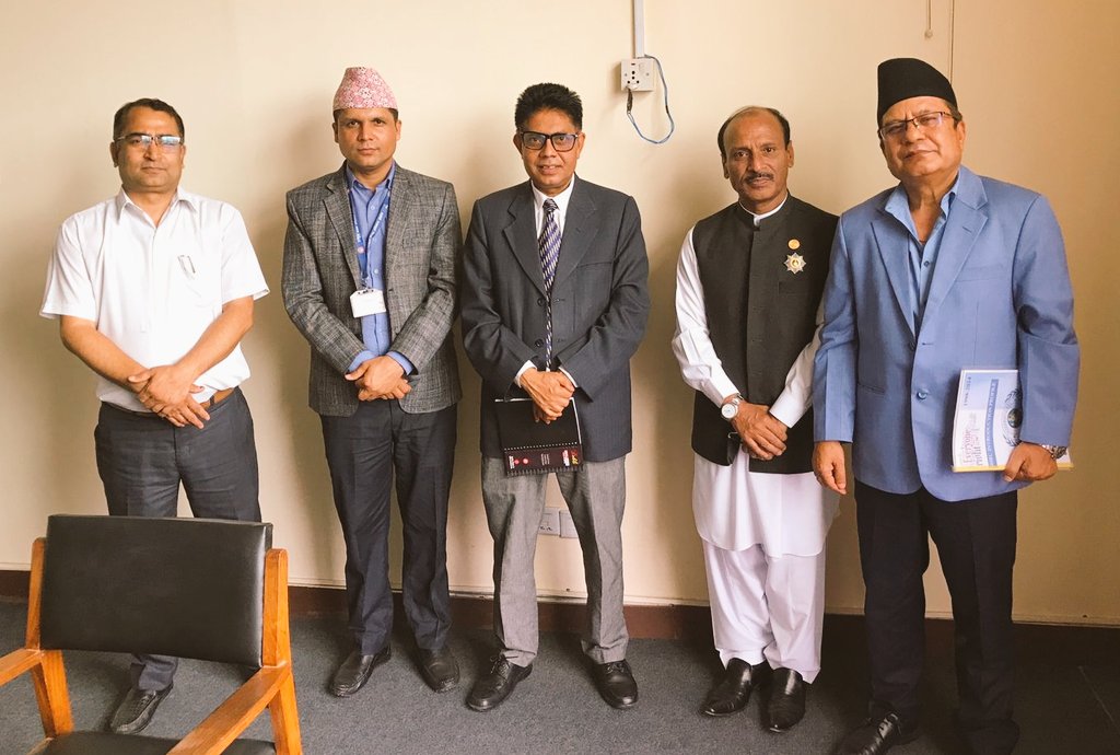 AmbassadorAminK's tweet photo. IHRC Chief holds a meeting with Honorable Member Manoj Duwady, Secretary Muralist Prasad Kharel &amp; other high officials of the National Human Rights Commission of Nepal (constitutional Body of Nepal).

Both sides discuss starting bilateral relationships between both organizations. https://t.co/JdMET0Xi7I