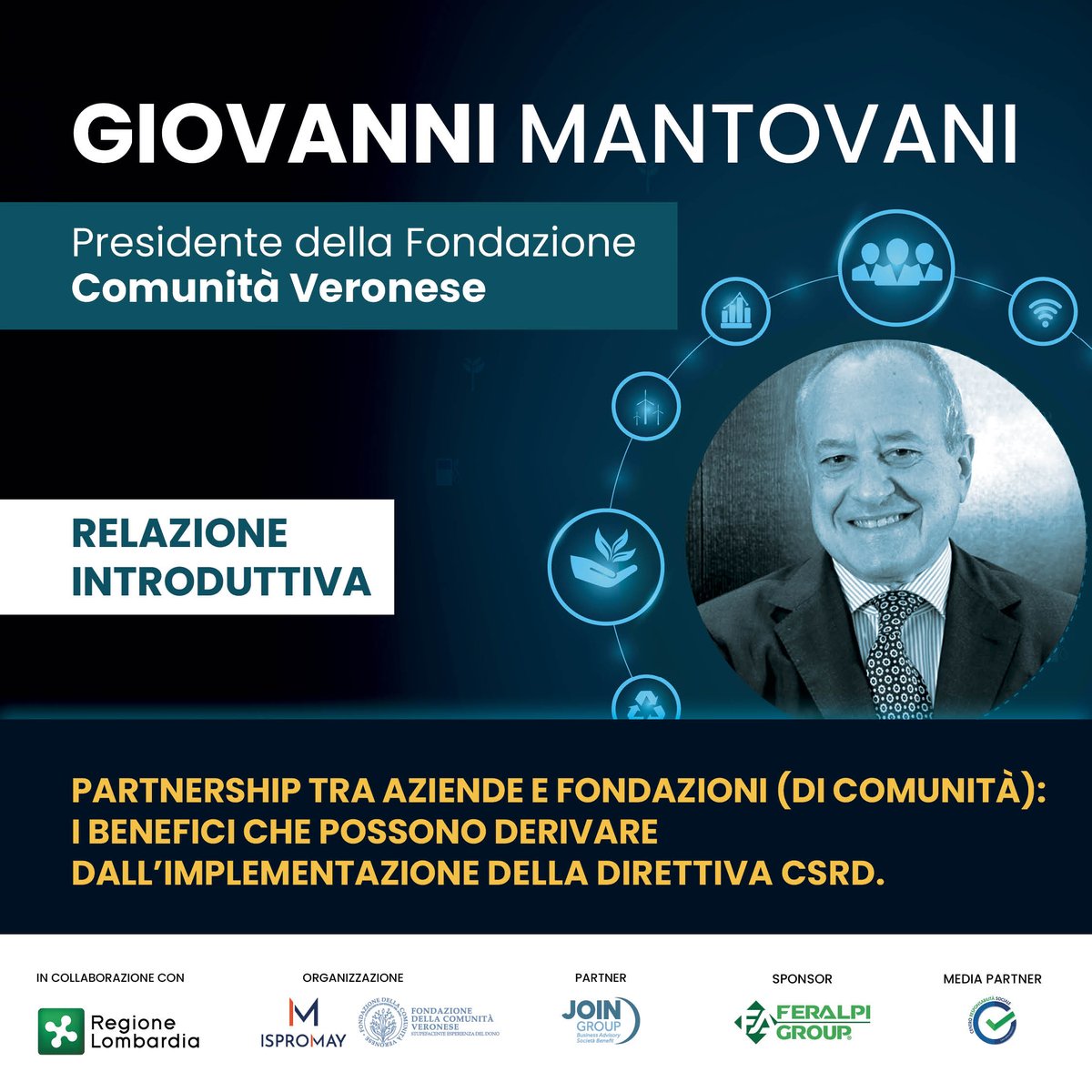 IsproMay's tweet photo. .@gio_mantovani, Presidente della Fondazione della Comunità Veronese e co-organizzatore del Convegno, analizza i benefici che possono derivare da una partnership tra aziende e Fondazioni (di comunità) a fronte dell'implementazione della Direttiva CSRD. https://t.co/gFNyvj0oxj