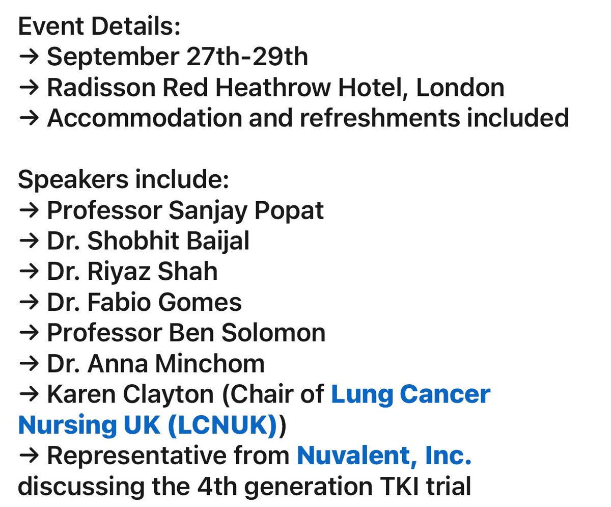 Yes you did read this correctly 😉 We have a limited number of places for #lungcancer nurses at this years conference. Where else would you get the opportunity to hear from such a distinguished list of ALK+ experts at the same event? Secure your spot today by emailing