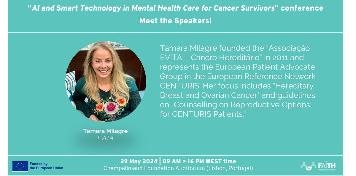#H2020 FAITH project (@h2020_faith) on Twitter photo FAITH Final Conference: Meet our Speakers!🎙️
⚕️Dr. Nazanin Derakhshan, <a href="/UniofReading/">Uni of Reading</a>
🏥Tamara Milagre, <a href="/evitacancro/">Evita Cancro</a>
Online participation to the event is now #AVAILABLE!
Register below and see you tomorrow May 29th in Lisbon or online!
👀👇
eventbrite.com/e/ai-and-smart…
#cancer FAITH Final Conference: Meet our Speakers!🎙️
⚕️Dr. Nazanin Derakhshan, <a href="/UniofReading/">Uni of Reading</a>
🏥Tamara Milagre, <a href="/evitacancro/">Evita Cancro</a>
Online participation to the event is now #AVAILABLE!
Register below and see you tomorrow May 29th in Lisbon or online!
👀👇
eventbrite.com/e/ai-and-smart…
#cancer