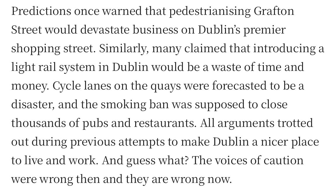 “The voices of caution were wrong then, and they are wrong now” - Billy Hann When the car park lobbies and business groups are giving out about transport changes… then you usually know we’re going in the right direction irishtimes.com/opinion/2024/0…