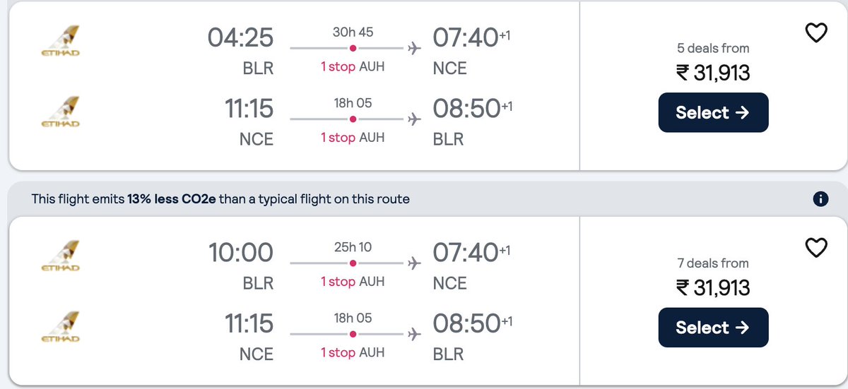 #LOOTOOOᵈᵃᵏᵘ Bangalore ✈️ Nice Return Rs. 31K 🎒💼 Fly with @etihad Multiple Dates in July 2024 Share | RT #DakuFlightDeals