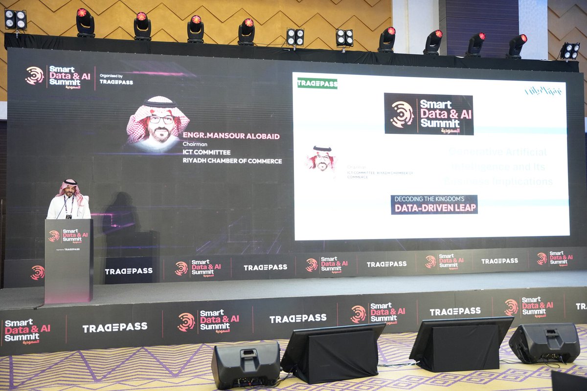 Tradepassglobal's tweet image. The Chairman of ICT Committee, Riyadh Chamber of Commerce, ENGR.MANSOUR ALOBAID gave a 360 degree view on GenAI’s evolving landscape. 
#SDAIS #SmartDataAISummit #SaudiArabia #DataAI #Innovation #bigdata #dataanalytics #data #AI #datacentre #dataprivacy #cloud #tradepass