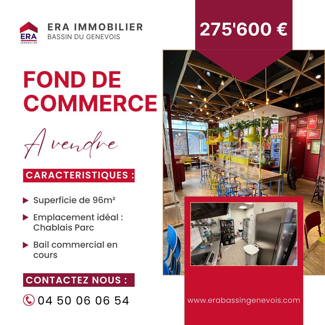 🦋Minute Papillon🦋 Alerte vente ! 🏷️ Ce fond de commerce à Annemasse vous est proposé par ERA Bassin du Genevois. Pour tout renseignement complémentaire, n'hésitez pas à contacter l'agent commercial au 06.19.69.14.21. #eraimmobilier #annemasse #bassingenevois #teamera (1/2)