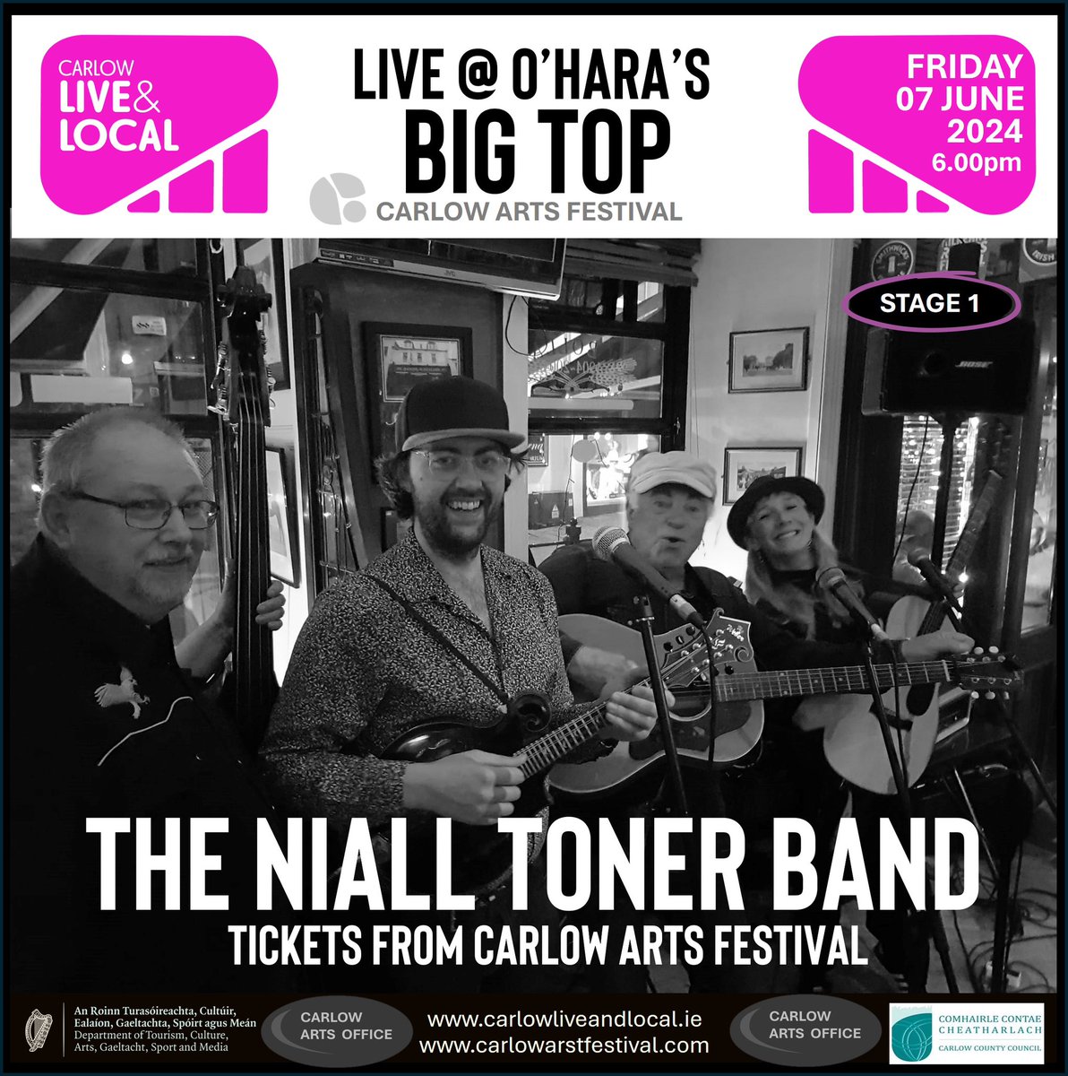 Don’t miss Niall Toner Band on Fri 7th June in the @OHarasBeers Big Top Tickets on sale now Thanks to @CarlowCollege @CarlowArts @OHarasBeers and @Carlow_Co_Co Arts Office #CarlowArtsFestival