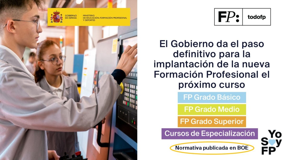 📢 El Gobierno da el paso definitivo para la implantación de la nueva Formación Profesional el próximo curso
#TodoFP #YoSoyFP
🔴 Publicada en BOE la normativa para hacer realidad la FP Dual
🔎todofp.es/comunes/notici…