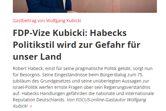 Werter Herr A-sagender und B-machender Herr #Kubicki:
#Habeck ´s Politikstil wird nicht zur Gefahr, er IST schon lange DIE Gefahr für unser Land und sie Herr Kubicki unterstützen als Koalitionspartner fleißig diese Gefahr mit. Also bitte jetzt hier nicht scheinheilig  tun.🤡