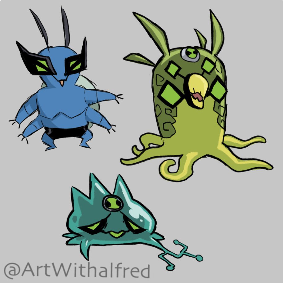Some quick sketches of random concepts for new aliens! Concepts: Infiltrator bug camouflaging octopus Computer virus #ben10 #ben10alienforce #ben10omniverse #alien