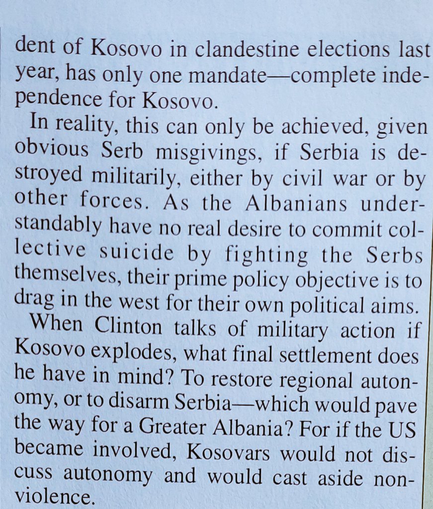 The reporter advises it is dangerous to treat Albanians as Europe's orphans without realising they have their own political agenda which would destabilise the Balkans. The minimum goal was independence - no compromise.