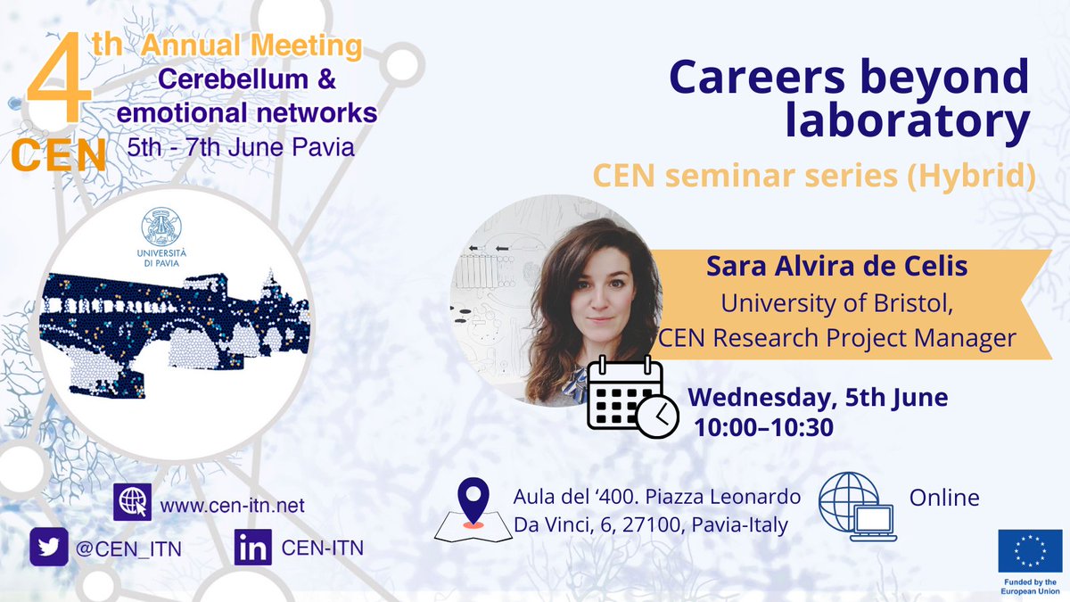 @unipv @DBBS_UNIPV At some point in your scientific career, you'll need to decide whether to stay in academia or explore other pathways Come(hybrid)& listen to our CEN project manager @alvipur from @UoBPPN to learn what is beyond the bench and how to use your skills to make the transition happen