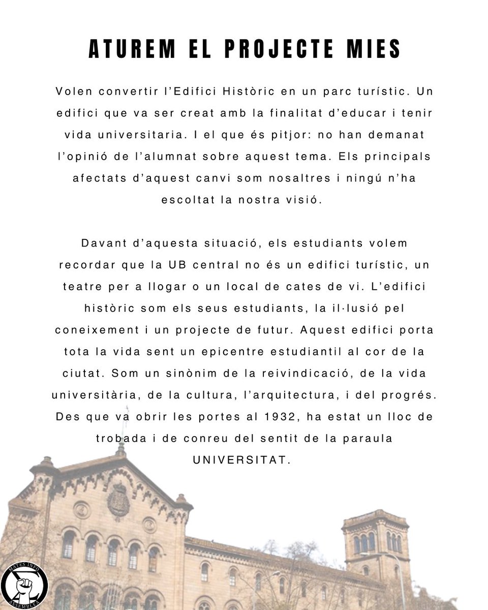 AsseMatesInfoUB's tweet photo. Ara és el moment perquè la Facultat de Matemàtiques i Informàtica prengui posició i deixem clar que no ens faran fora, que aquesta és casa nostra i no ens en poden treure, ni ens en trauran mai. Perquè veiem com cada vegada més intenten transformar la universitat en un negoci. https://t.co/Cwtr2ZOhjf