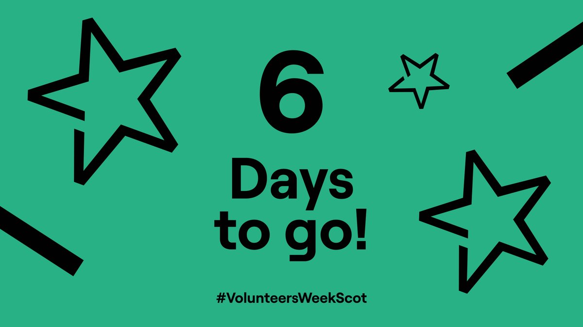 ⭐6️⃣ DAYS TO GO! 🎉⭐ #VolunteersWeekScot kicks off on Monday! Join us in celebrating 40 years of thanking volunteers! Download all the resources you'll need to get involved here: volunteersweek.scot