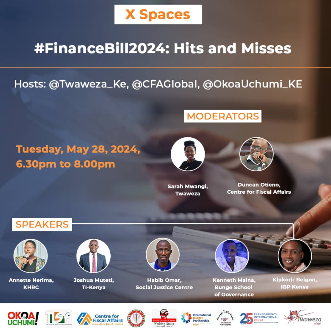 OkoaUchumi_KE's tweet photo. 🫵🏾 Oya come ivi nikushow! X Space #FinanceBill2024 
Leo from 6 pm-8 pm @Twaweza_ke, @CFAGlobal, @OkoaUchumi_KE watakua live, analyzing the Finance Bill 2024. Come, learn, listen &amp; contribute. Usihate hii convo, kam tukujenge ujijenge!💪🏾. https://t.co/AYcy5dVR9j