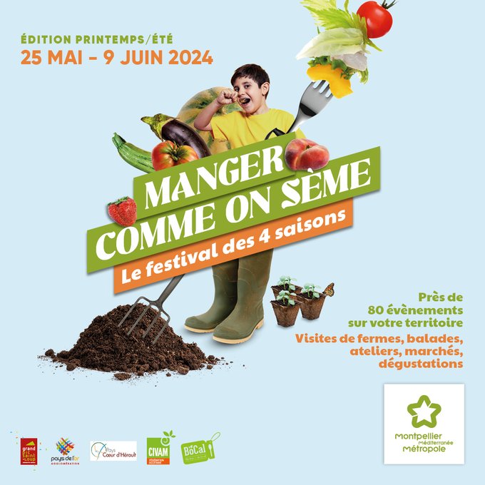 📢 La 1ʳᵉ édition de 'Manger comme on sème, le Festival des 4 Saisons' de @Montpellier3m, a débuté !
Une belle mise en lumière des acteurs des filières de l'alimentation durable et de l'agroécologie 👩‍🌾🌟 
🗓️ Du 25 mai au 9 juin
📍 Sur tout le territoire
📝montpellier3m.fr/manger-comme-s…