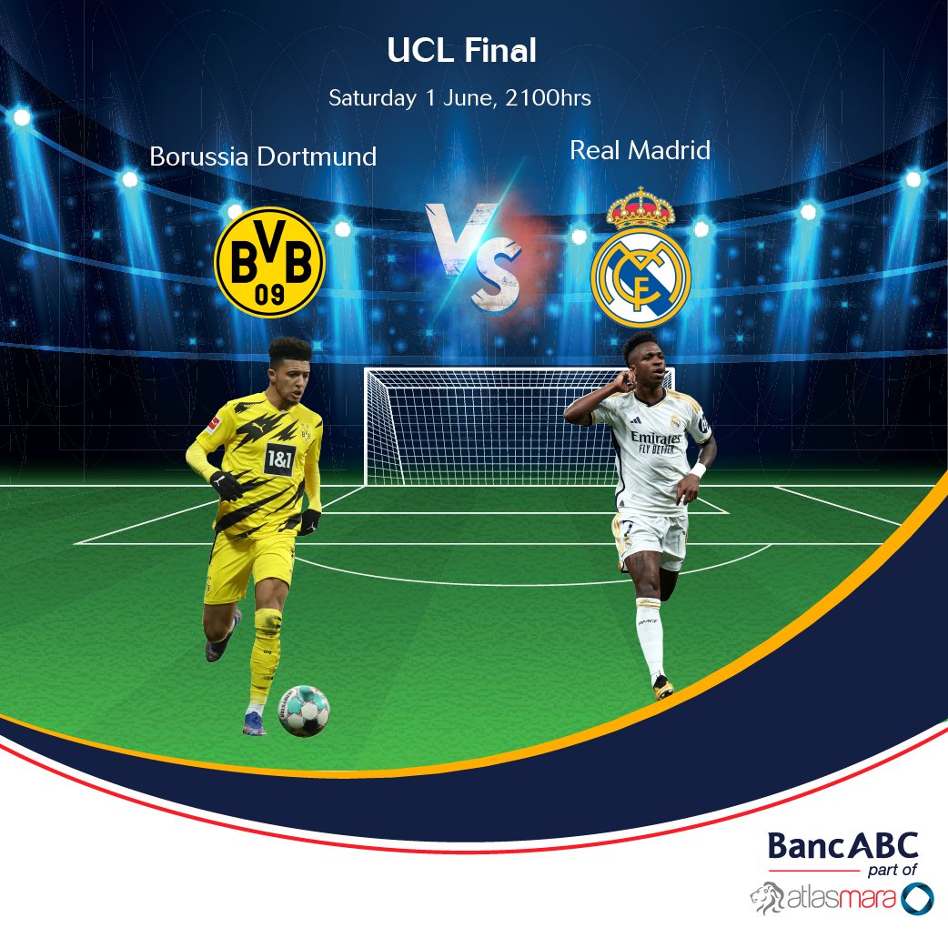 ⚽️Predict & Win! 🏆Borussia Dortmund vs Real Madrid Comment below with your prediction before kick-off & stand a chance to win exclusive prizes! Follow these steps: ✅ Follow @BancabcZW ✅Tag 4 friends ✅ Like this post Ts & Cs apply. 👊🏾 #BancABCPredictAndWin