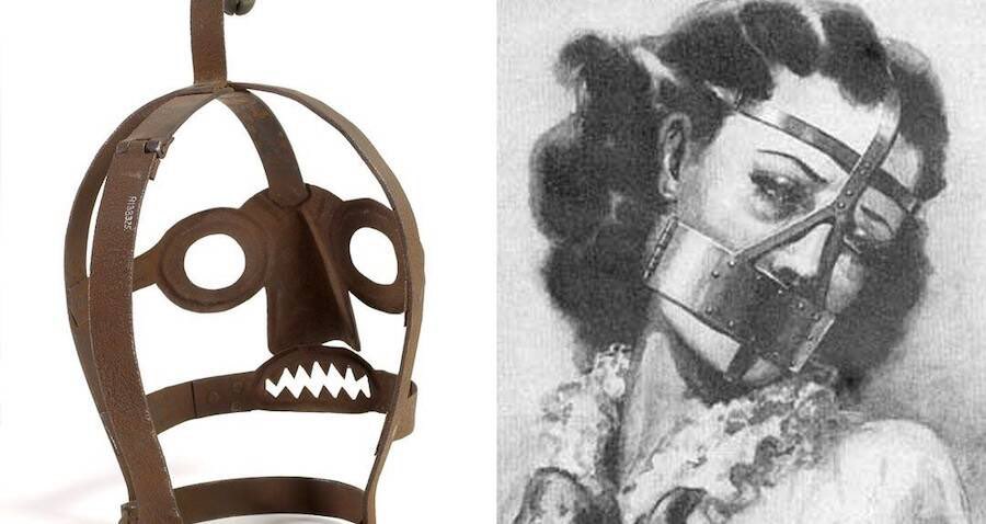 The Skuld's Bridal was a device used to publicly humiliate women until the 19th century. On the inside, the device had a metal plate that pressed down on the tongue, preventing the wearer from speaking. It was placed on women who were said to be troublesome to keep them quiet and