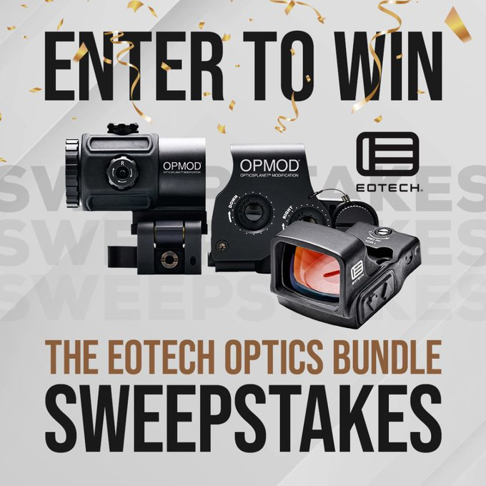 🚨 LAST CHANCE TO ENTER 🚨 

Enter to win a FREE EOTECH OPMOD HHS1-DCR Red Dot Sight AND an EOTECH EFLX Mini Reflex Red Dot from @OpticsPlanet

Enter here swee.ps/UZtsdV_XWgpFT

Ends TONIGHT

#gungiveaway