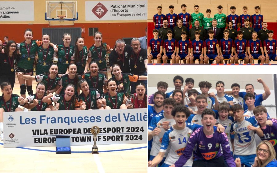 .@HLesFranqueses, en noies, i @FCBhandbol i @BMGranollers, en nois, estaran a les finals estatals cadets, que es disputaran entre els dis 5 i 9 de juny i ja tenen seus (femení a Saragossa i masculí a Barcelona i Granollers) i grups. ➡️ cathandbol.cat/base/cadet/ite…