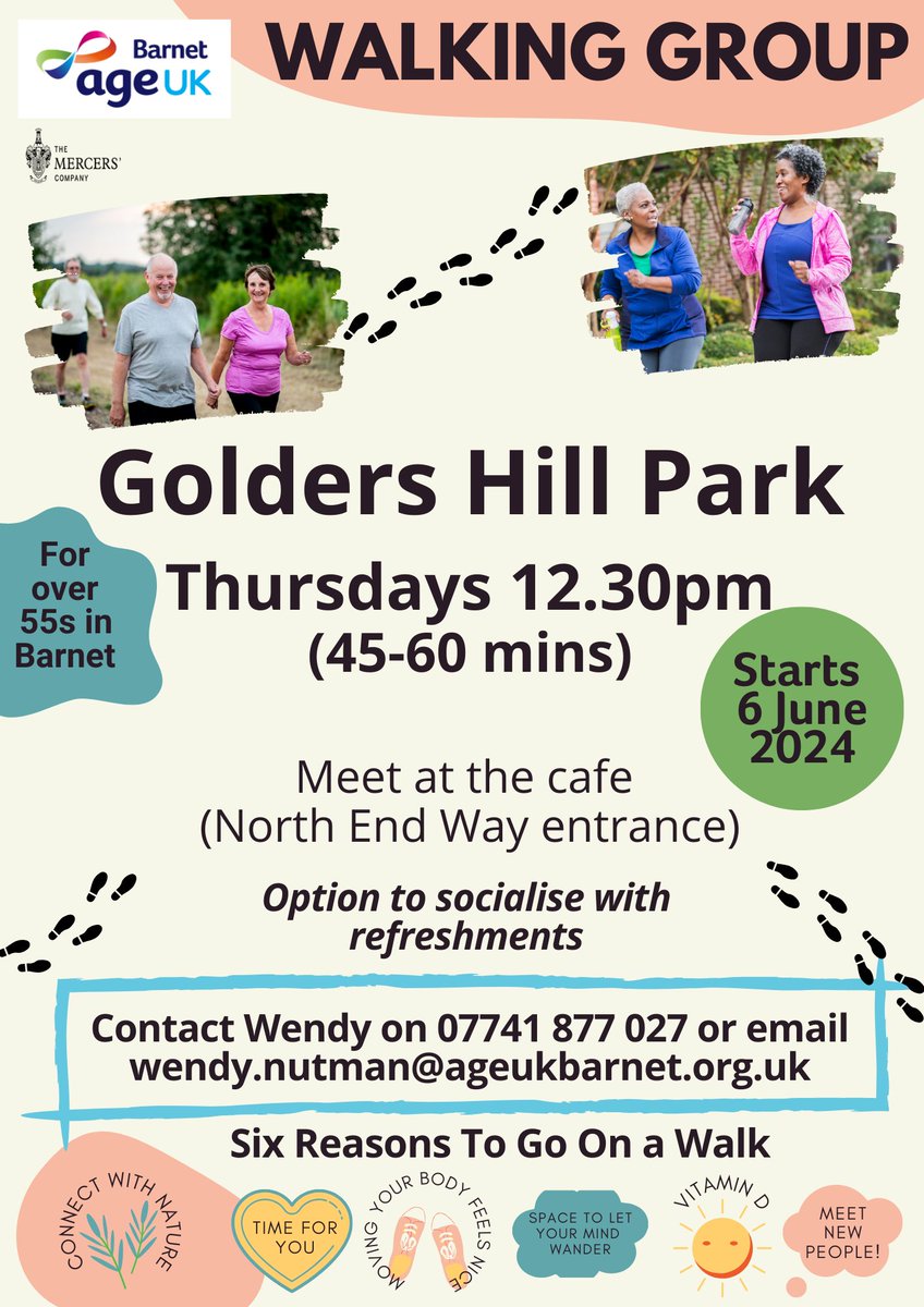 We're excited to launch a new walk in #GoldersHillPark to add to our programme of over 55s walks around the borough. ‘Even a gentle walk improves your strength, especially for those living with a health condition,' says our Wendy. All our walks info here: ageuk.org.uk/barnet/activit…