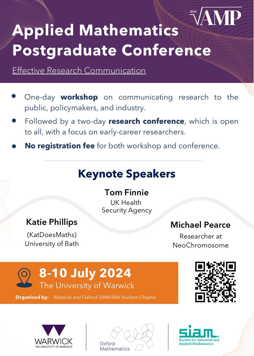 Rebecca Crossley (@rmcrossley) on Twitter photo Registration for the upcoming inaugural AMP conference jointly hosted by SIAM Oxford and Warwick chapters, focusing on effective research communication closes this week!
Don’t miss out - register here: forms.office.com/e/KJ2duTqzLU
<a href="/OxfordSIAMSC/">Oxford SIAM Chapter</a> <a href="/WarwickSIAM/">Warwick SIAM Chapter</a> Registration for the upcoming inaugural AMP conference jointly hosted by SIAM Oxford and Warwick chapters, focusing on effective research communication closes this week!
Don’t miss out - register here: forms.office.com/e/KJ2duTqzLU
<a href="/OxfordSIAMSC/">Oxford SIAM Chapter</a> <a href="/WarwickSIAM/">Warwick SIAM Chapter</a>