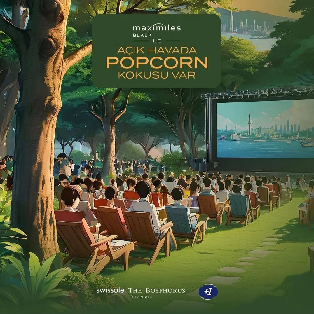 Açık Havada Popcorn Kokusu Var etkinlikleri 27 Mayıs - 12 Haziran tarihleri arasında İş Bankası ve Maximiles Kart işbirliği ile '+1' sponsorluğunda Swissotel The Bosphorus'taki Sultan Park'ta Açıkhavada Sinema tarafından düzenlenecek.